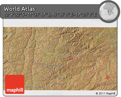 Satellite 3D Map of the Area around 11° 51' 9" S, 17° 4' 30" E