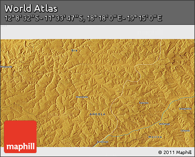 Physical 3D Map of the Area around 11° 51' 9" S, 18° 46' 29" E