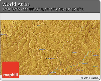 Physical 3D Map of the Area around 11° 51' 9" S, 18° 46' 29" E