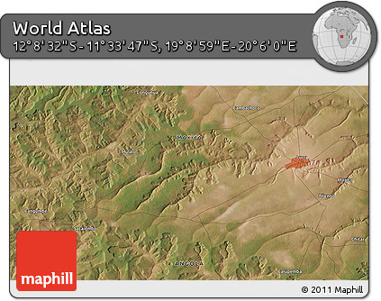 Satellite 3D Map of the Area around 11° 51' 9" S, 19° 37' 30" E