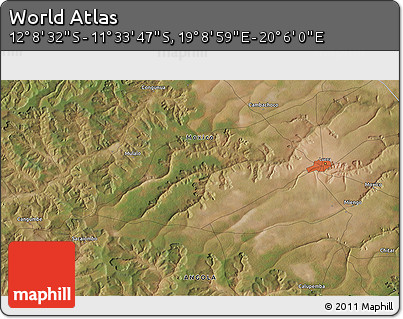 Satellite 3D Map of the Area around 11° 51' 9" S, 19° 37' 30" E