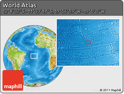 Physical Location Map of the Area around 11° 51' 9" S, 19° 28' 30" W
