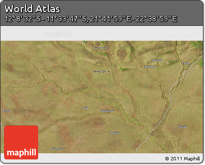 Satellite 3D Map of the Area around 11° 51' 9" S, 22° 10' 29" E