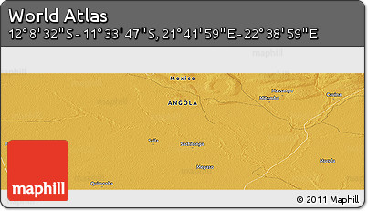 Physical Panoramic Map of the Area around 11° 51' 9" S, 22° 10' 29" E