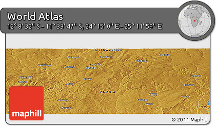 Physical Panoramic Map of the Area around 11° 51' 9" S, 24° 43' 30" E