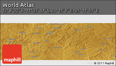Physical Panoramic Map of the Area around 11° 51' 9" S, 24° 43' 30" E