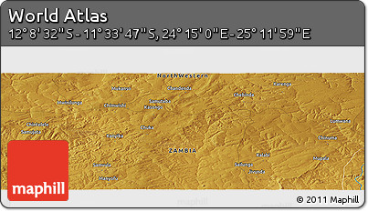 Physical Panoramic Map of the Area around 11° 51' 9" S, 24° 43' 30" E