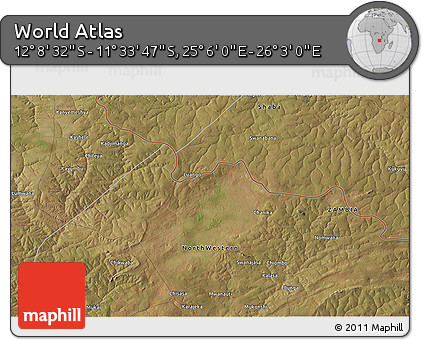 Satellite 3D Map of the Area around 11° 51' 9" S, 25° 34' 30" E