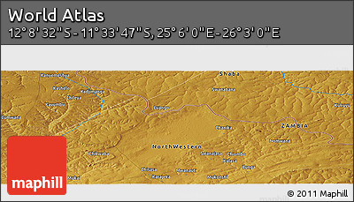Physical Panoramic Map of the Area around 11° 51' 9" S, 25° 34' 30" E