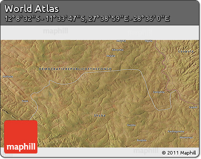 Satellite 3D Map of the Area around 11° 51' 9" S, 28° 7' 30" E