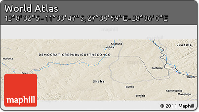 Shaded Relief Panoramic Map of the Area around 11° 51' 9" S, 28° 7' 30" E