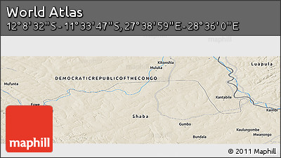 Shaded Relief Panoramic Map of the Area around 11° 51' 9" S, 28° 7' 30" E