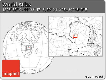 Blank Location Map of the Area around 11° 51' 9" S, 29° 49' 30" E