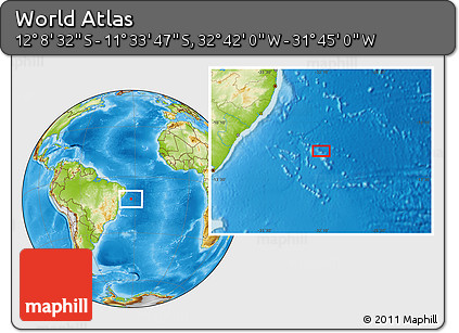 Physical Location Map of the Area around 11° 51' 9" S, 32° 13' 30" W