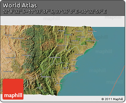 Satellite 3D Map of the Area around 11° 51' 9" S, 34° 4' 30" E