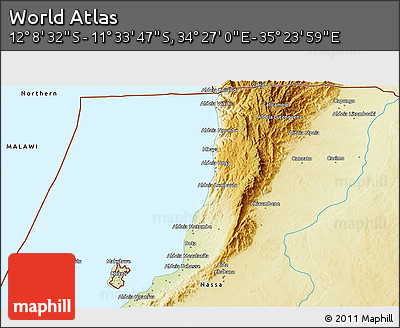 Physical 3D Map of the Area around 11° 51' 9" S, 34° 55' 29" E