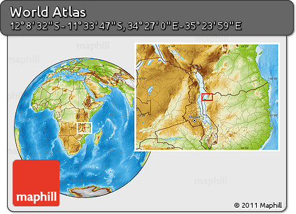 Physical Location Map of the Area around 11° 51' 9" S, 34° 55' 29" E