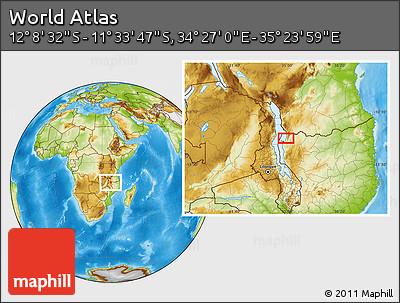 Physical Location Map of the Area around 11° 51' 9" S, 34° 55' 29" E