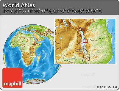 Physical Location Map of the Area around 11° 51' 9" S, 34° 55' 29" E