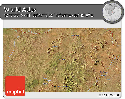 Satellite 3D Map of the Area around 11° 51' 9" S, 35° 46' 29" E