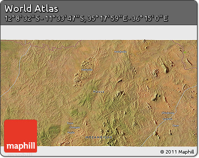 Satellite 3D Map of the Area around 11° 51' 9" S, 35° 46' 29" E