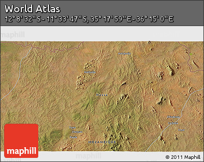Satellite 3D Map of the Area around 11° 51' 9" S, 35° 46' 29" E