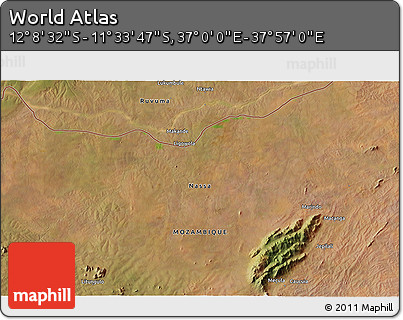 Satellite 3D Map of the Area around 11° 51' 9" S, 37° 28' 30" E