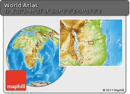 Physical Location Map of the Area around 11° 51' 9" S, 37° 28' 30" E