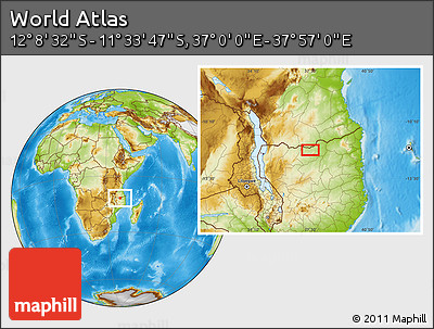 Physical Location Map of the Area around 11° 51' 9" S, 37° 28' 30" E