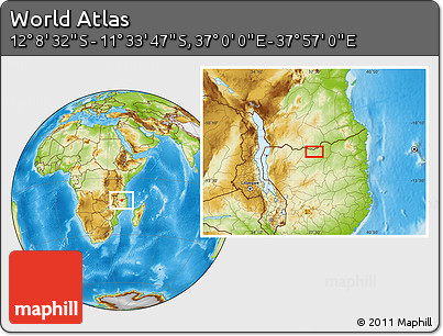 Physical Location Map of the Area around 11° 51' 9" S, 37° 28' 30" E