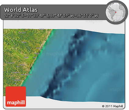 Satellite 3D Map of the Area around 11° 51' 9" S, 37° 19' 30" W