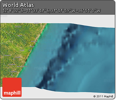 Satellite 3D Map of the Area around 11° 51' 9" S, 37° 19' 30" W