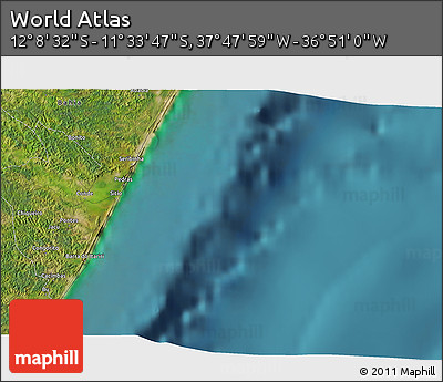 Satellite 3D Map of the Area around 11° 51' 9" S, 37° 19' 30" W