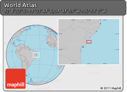 Gray Location Map of the Area around 11° 51' 9" S, 37° 19' 30" W