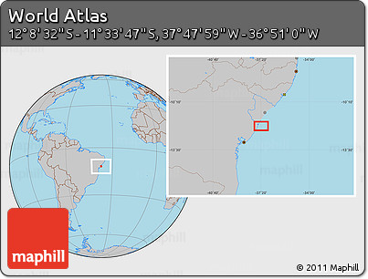 Gray Location Map of the Area around 11° 51' 9" S, 37° 19' 30" W