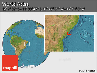 Satellite Location Map of the Area around 11° 51' 9" S, 37° 19' 30" W