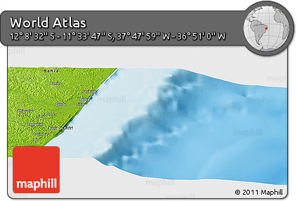 Physical Panoramic Map of the Area around 11° 51' 9" S, 37° 19' 30" W