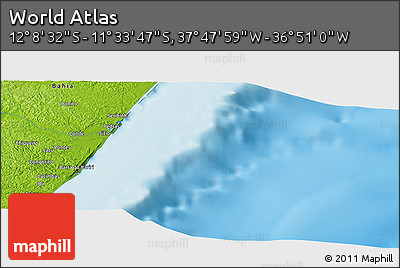 Physical Panoramic Map of the Area around 11° 51' 9" S, 37° 19' 30" W