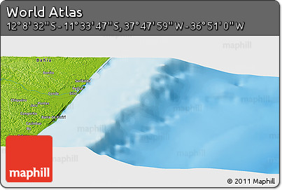 Physical Panoramic Map of the Area around 11° 51' 9" S, 37° 19' 30" W