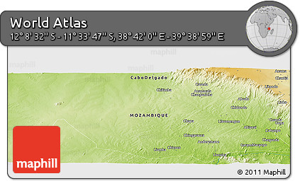 Physical Panoramic Map of the Area around 11° 51' 9" S, 39° 10' 29" E