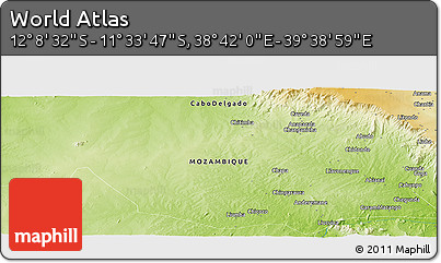 Physical Panoramic Map of the Area around 11° 51' 9" S, 39° 10' 29" E