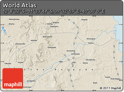 Shaded Relief Map of the Area around 11° 51' 9" S, 40° 1' 29" E