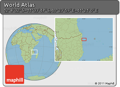Savanna Style Location Map of the Area around 11° 51' 9" S, 40° 52' 30" E