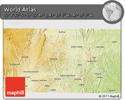 Physical 3D Map of the Area around 11° 51' 9" S, 40° 43' 30" W