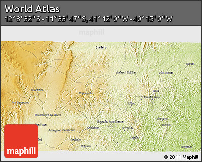 Physical 3D Map of the Area around 11° 51' 9" S, 40° 43' 30" W