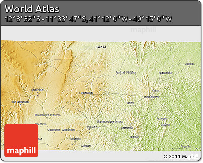 Physical 3D Map of the Area around 11° 51' 9" S, 40° 43' 30" W
