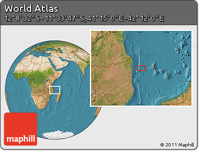 Satellite Location Map of the Area around 11° 51' 9" S, 41° 43' 30" E