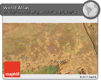 Satellite 3D Map of the Area around 11° 51' 9" S, 44° 7' 30" W