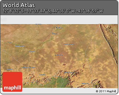 Satellite 3D Map of the Area around 11° 51' 9" S, 44° 7' 30" W