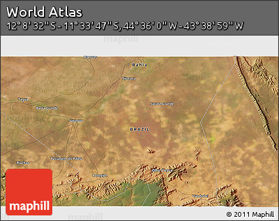 Satellite 3D Map of the Area around 11° 51' 9" S, 44° 7' 30" W